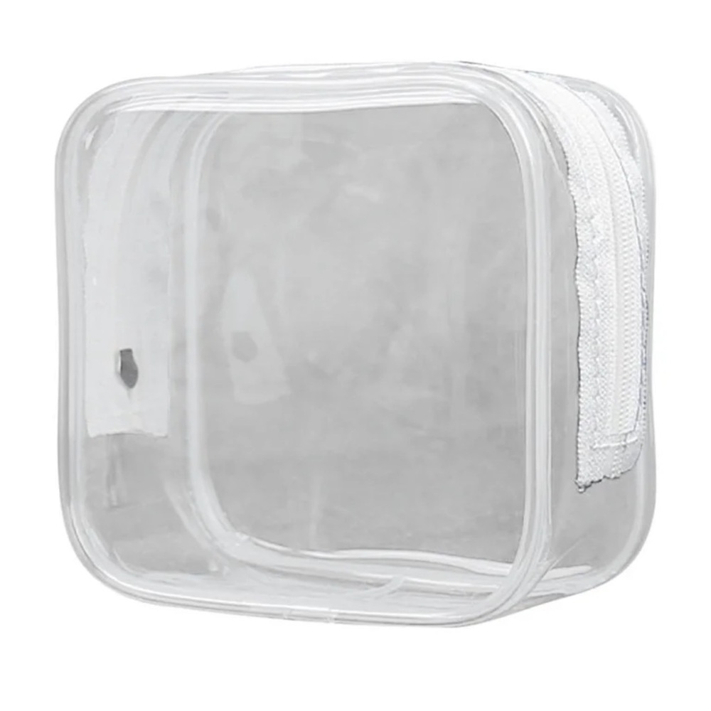 Clear Cosmetic Case | White Trim Travel Makeup Bag NWOT